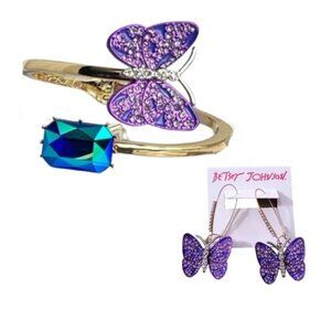 Betsey Johnson Butterfly Hinged Bangle Bracelet and Earrings